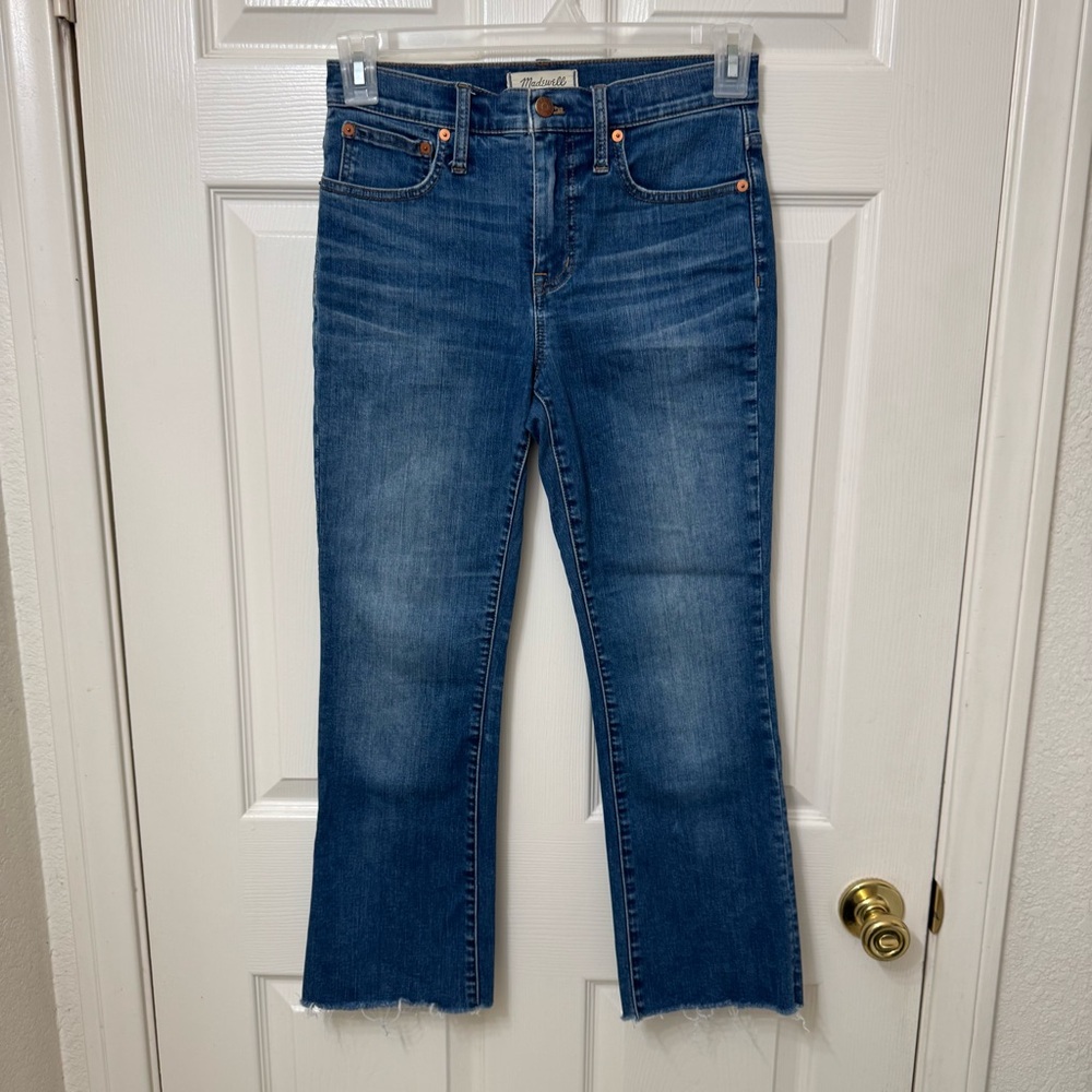 Madewell Jeans Cali Demi-Boot Ankle Crop Blue Denim Raw Hem Women’s Size 26